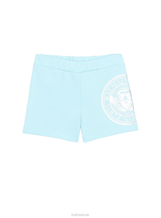 Clothing D00221246 Blue Balmain Babies Cotton Shorts With Brand Logo