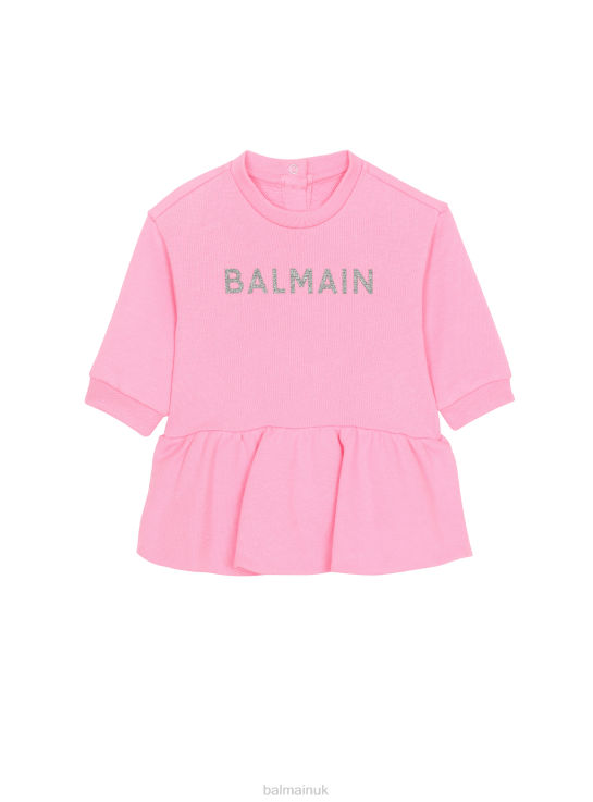Clothing D00221247 Pink Balmain Babies Cotton Dress With Brand Logo