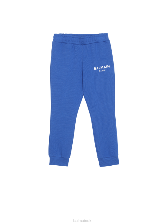 Clothing D00221232 Blue Balmain Boys Cotton Jogging Bottoms With Brand Logo