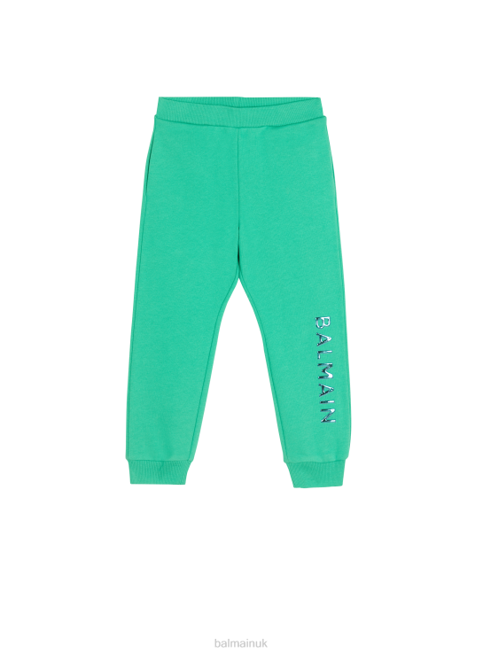 Clothing D00221234 Green Balmain Boys Cotton Jogging Bottoms With Brand Logo
