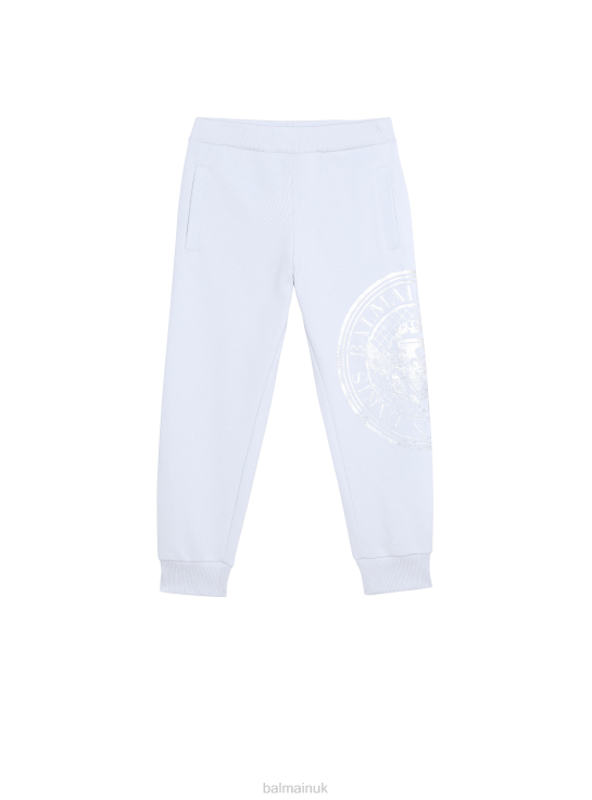 Clothing D00221237 Blue Balmain Boys Cotton Jogging Bottoms With Brand Logo