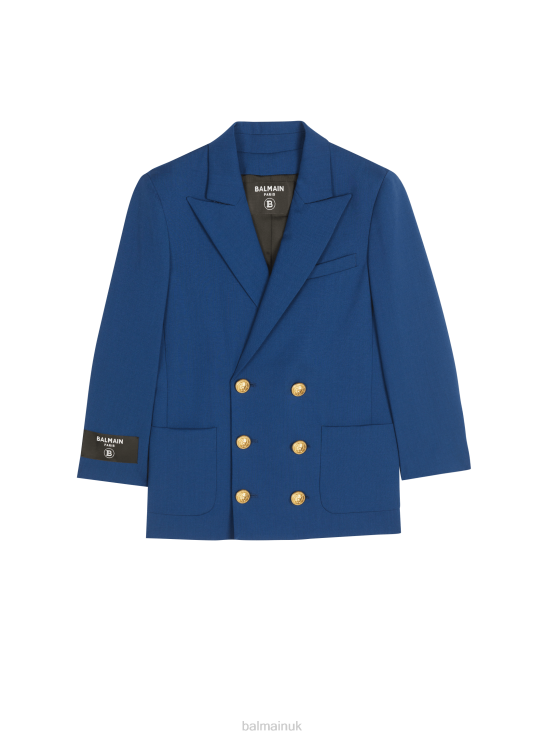 Clothing D00221230 Navy Balmain Boys Double-Breasted Wool Jacket