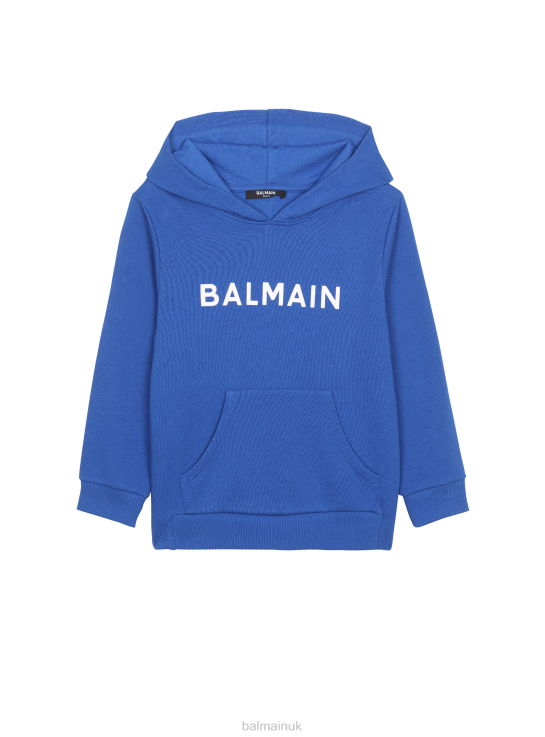 Clothing D00221231 Blue Balmain Boys Cotton Brand Logo Hoodie