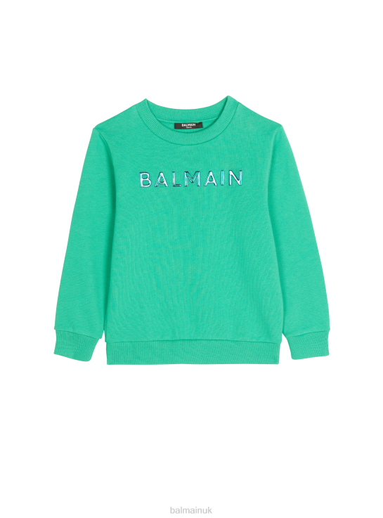 Clothing D00221233 Green Balmain Boys Cotton Brand Logo Sweatshirt