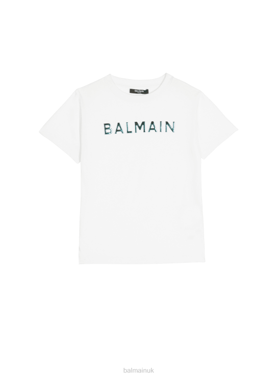 Clothing D00221238 White Balmain Boys Cotton T-Shirt With Brand Logo