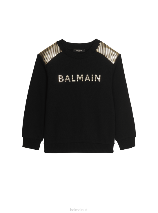 Clothing D00221240 Black Balmain Boys Cotton Brand Logo Sweatshirt