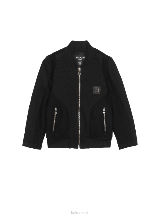 Clothing D00221241 Black Balmain Boys Wool Bomber With Brand Logo