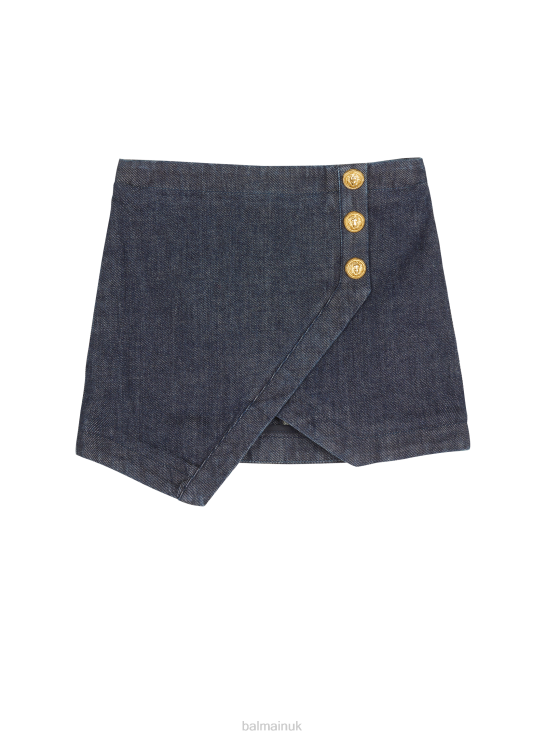 Clothing D00221210 Navy Balmain Girls Asymmetric Denim Skirt
