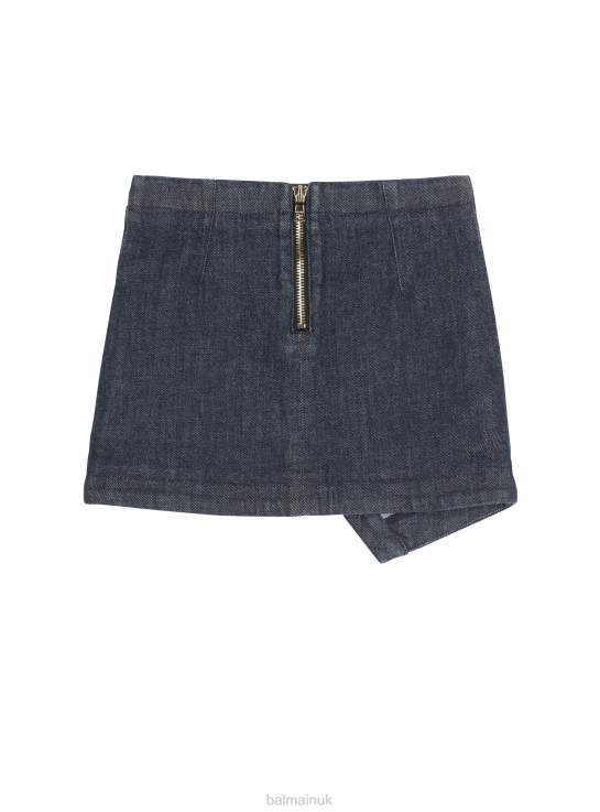 Clothing D00221210 Navy Balmain Girls Asymmetric Denim Skirt
