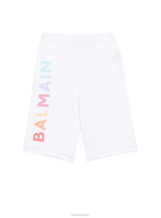Clothing D00221224 White Balmain Girls Cotton Shorts With Brand Logo