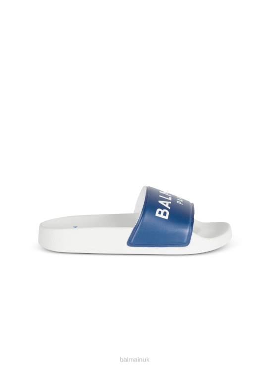 Clothing D00221214 Navy Balmain Girls Flat Brand Logo Sandals