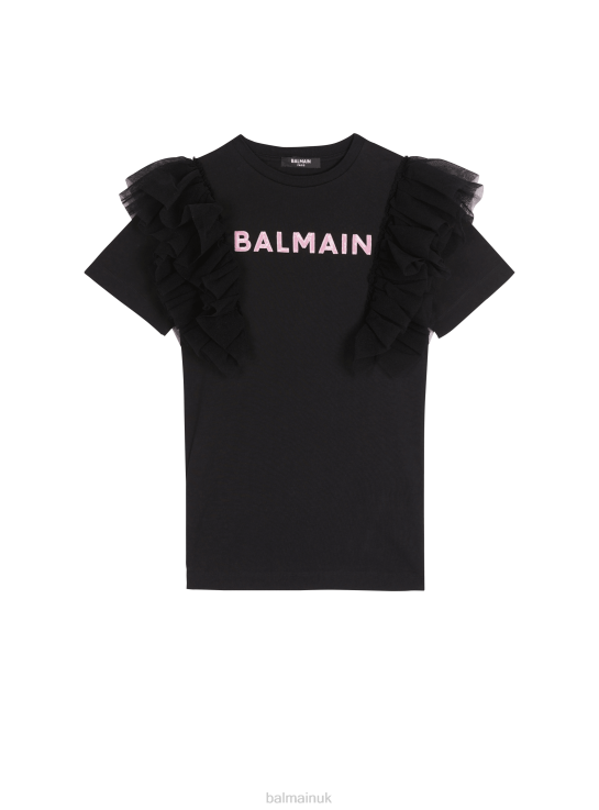 Clothing D00221215 Black Balmain Girls Cotton Dress With Brand Logo