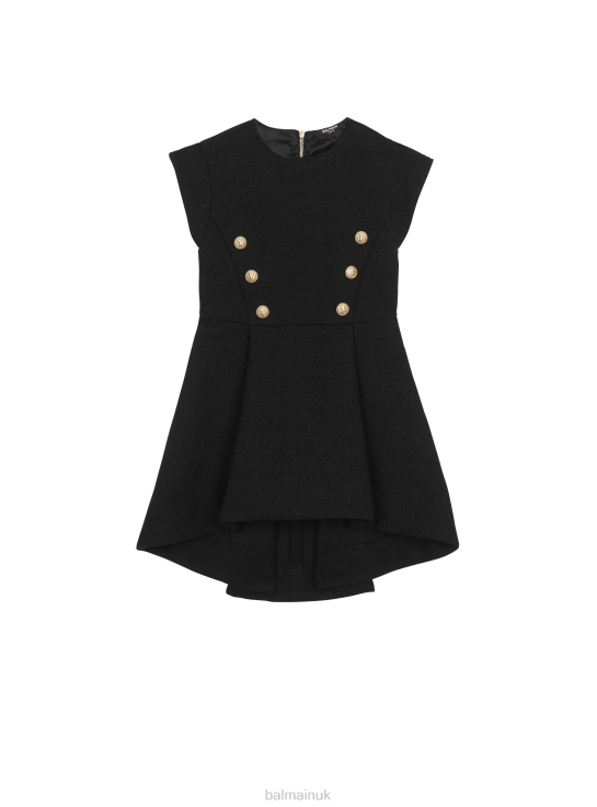 Clothing D00221216 Black Balmain Girls Cotton Dress With Buttons