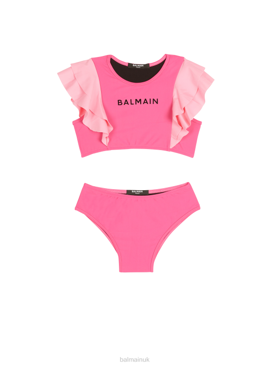 Clothing D00221219 Pink Balmain Girls Brand Logo Swimsuit