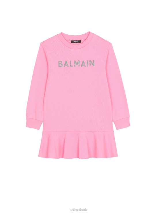 Clothing D00221221 Pink Balmain Girls Cotton Dress With Brand Logo
