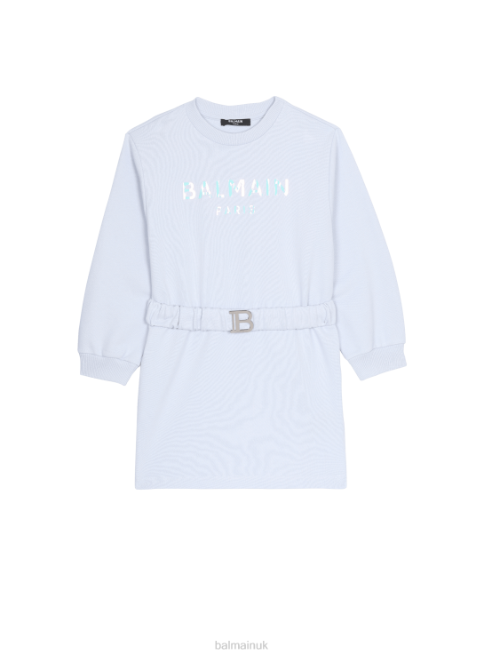 Clothing D00221222 Blue Balmain Girls Cotton Dress With Brand Logo