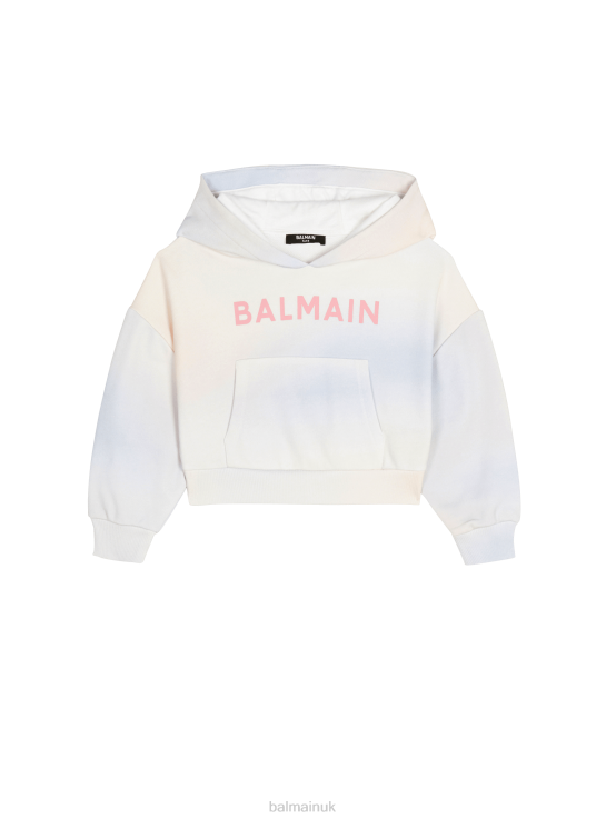 Clothing D00221207 Multicolor Balmain Girls Cotton Tie-Dye Hoodie With Brand Logo