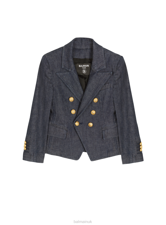 Clothing D00221209 Blue Balmain Girls Double-Breasted Denim Jacket