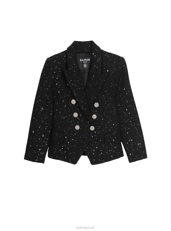 Clothing D00221217 Black Balmain Girls Double-Breasted Cotton Jacket