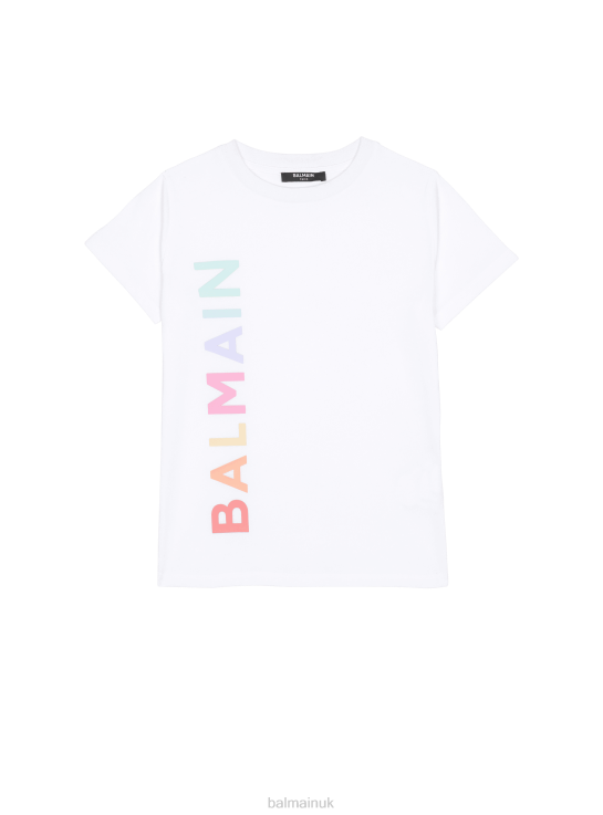 Clothing D00221223 White Balmain Girls Cotton T-Shirt With Brand Logo