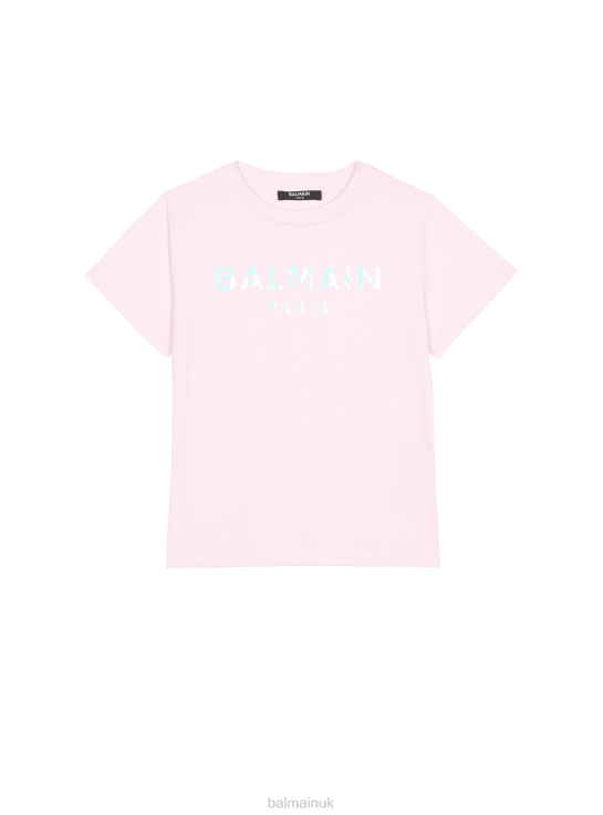 Clothing D00221227 Pink Balmain Girls Cotton T-Shirt With Brand Logo