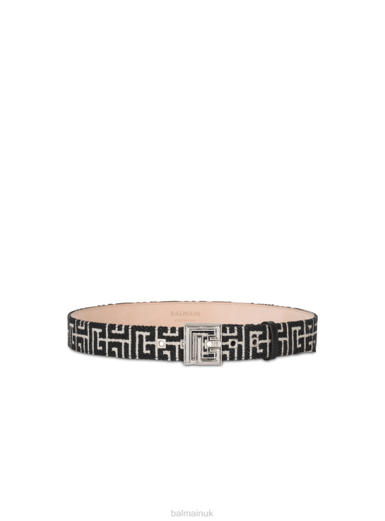 Accessories D00221166 Black Balmain Men Pb Belt In Monogrammed Jacquard