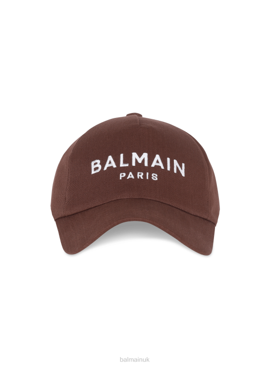 Accessories D00221174 Brown Balmain Men Brand Embroidered Cotton Cap