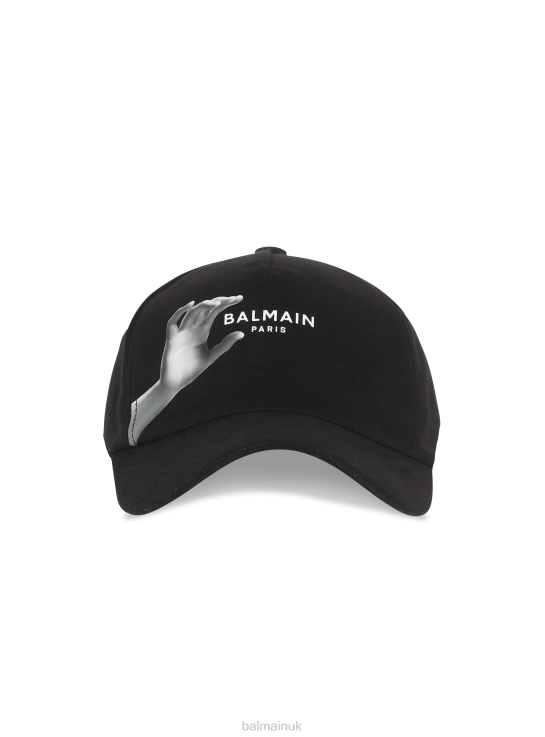 Accessories D00221175 Black Balmain Men Statue Print Cotton Cap