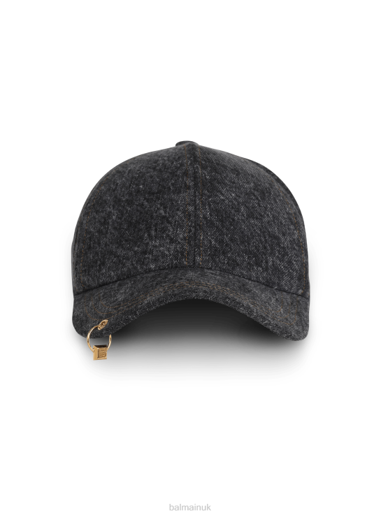 Accessories D00221178 Grey Balmain Men Denim Cap With Pb Pendant