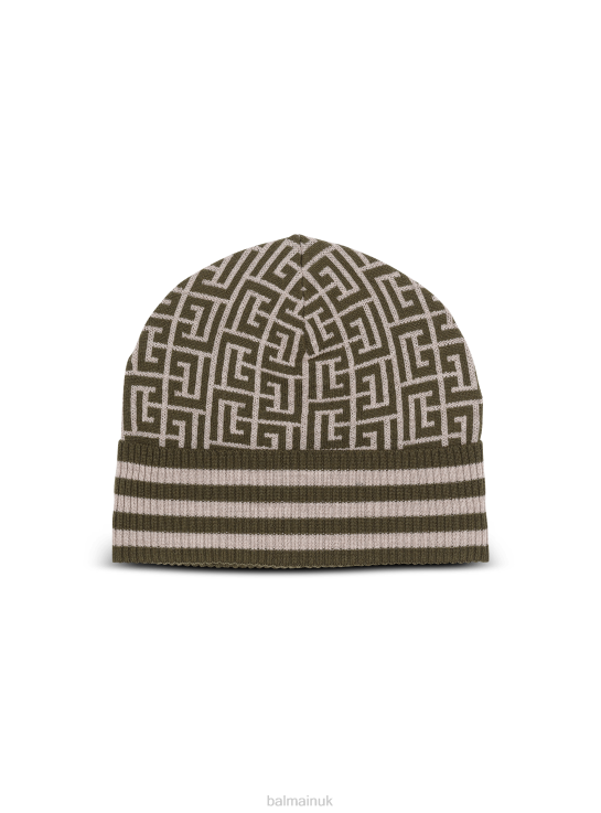 Accessories D00221180 Khaki Balmain Men Monogrammed Embroidered Wool Hat