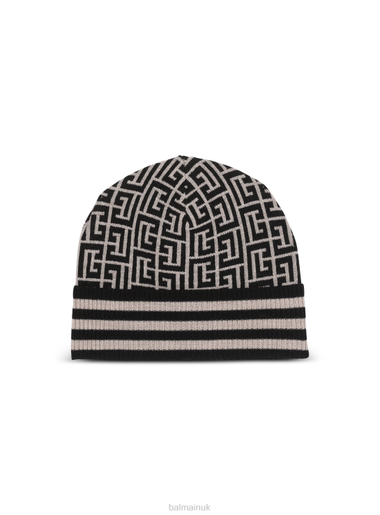 Accessories D00221181 Black Balmain Men Monogrammed Embroidered Wool Hat