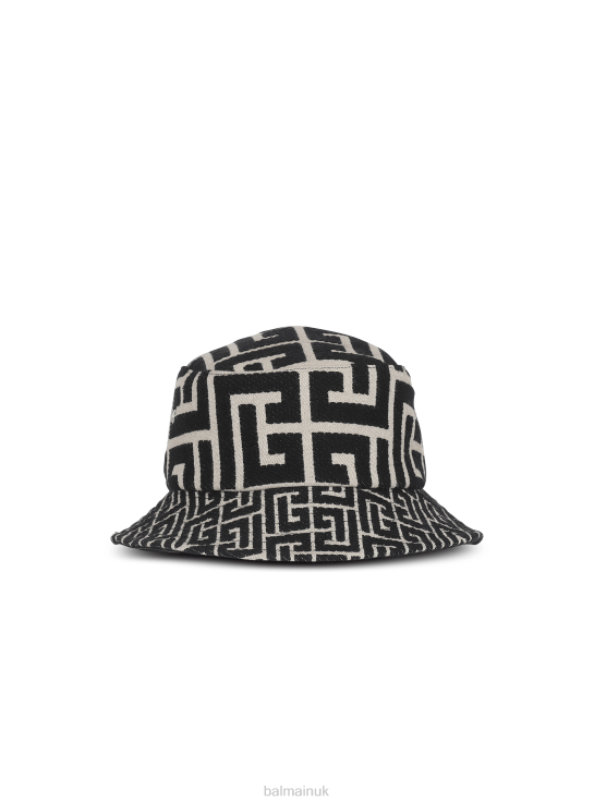 Accessories D00221182 Black Balmain Men Cotton Canvas Bucket Hat With Brand Paris Logo