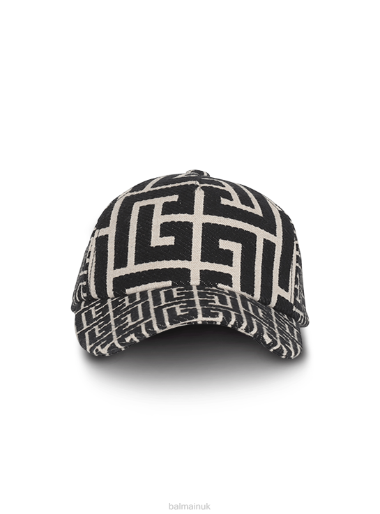 Accessories D00221183 Black Balmain Men Monogrammed Jacquard Cap