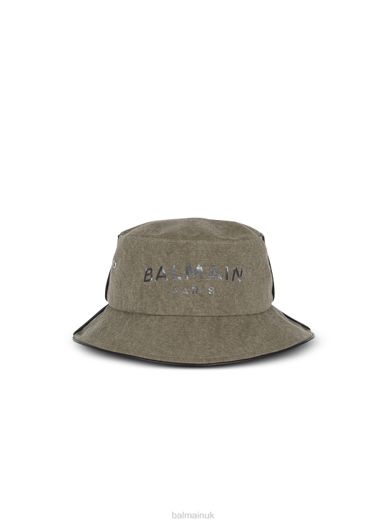 Accessories D00221185 Khaki Balmain Men Cotton Canvas Bucket Hat With Brand Paris Logo