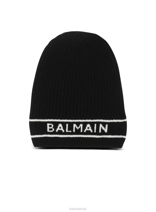 Accessories D00221188 Black Balmain Men Wool Beanie With Embroidered Brand Logo