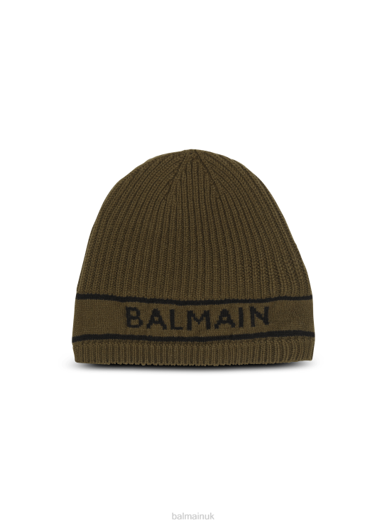Accessories D00221189 Khaki Balmain Men Brand Logo Embroidered Wool Hat