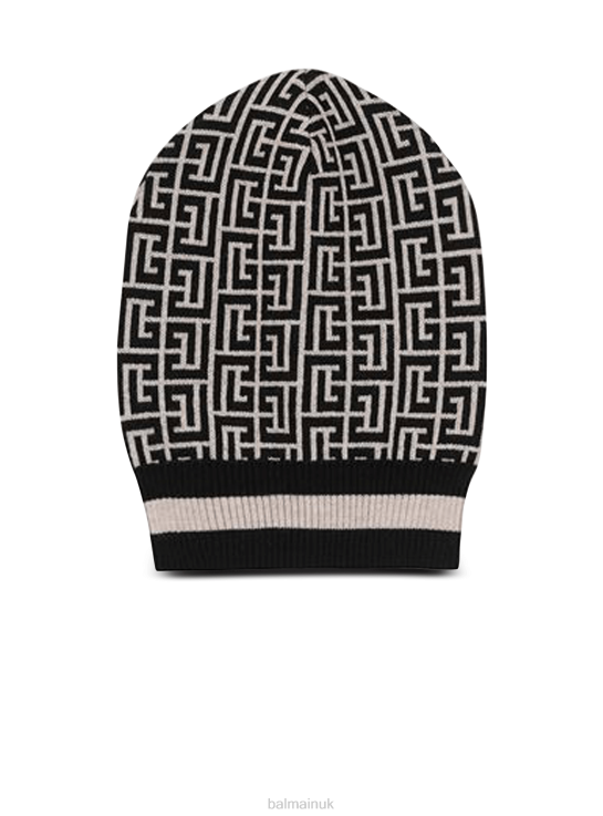Accessories D00221191 Black Balmain Men Wool Beanie With Brand Monogram