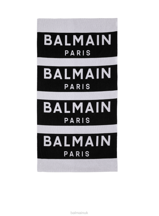 Accessories D00221088 Black Balmain Men Brand Logo Beach Towel
