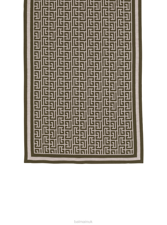 Accessories D00221195 Khaki Balmain Men Wool Scarf With Monogram