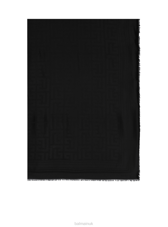 Accessories D00221196 Black Balmain Men Monogrammed Scarf