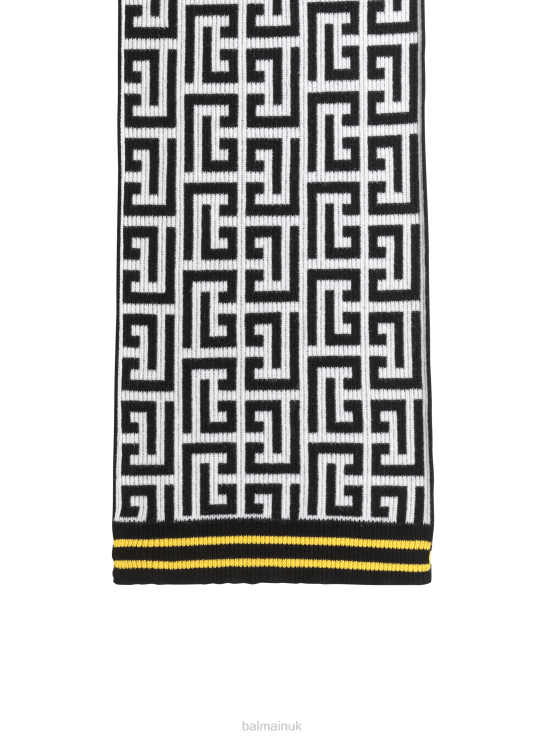 Accessories D00221198 Yellow Balmain Men Wool And Cashmere Scarf With Brand Monogram Pattern