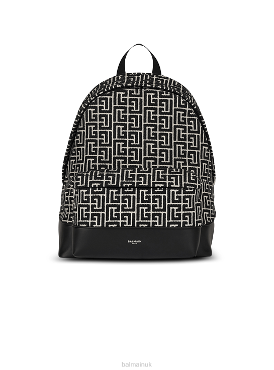 Accessories D00221154 Black Balmain Men Backpack With Jacquard Monogram