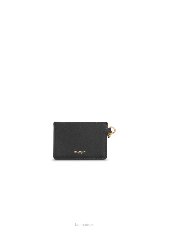 Accessories D00221169 Black Balmain Men Calfskin Coin Card Holder