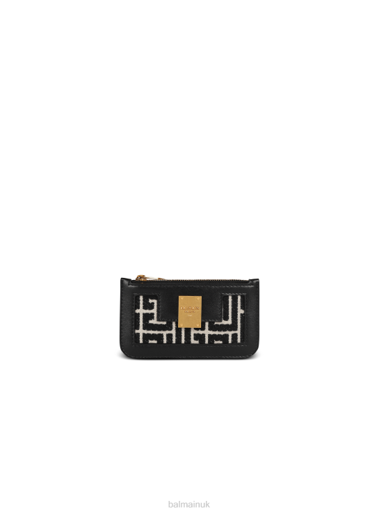 Accessories D00221172 Black Balmain Men Bicolor Jacquard 1945 Card Holder With Leather Panels