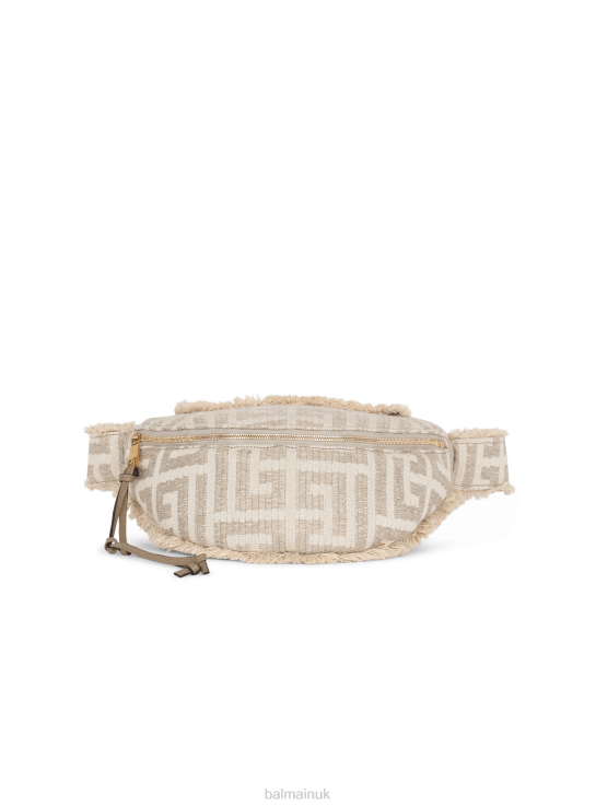 Accessories D00221157 Beige Balmain Men Monogrammed Cotton Raffia Belt Bag