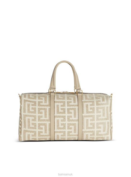 Accessories D00221153 Beige Balmain Men Monogrammed Raffia Travel Bag