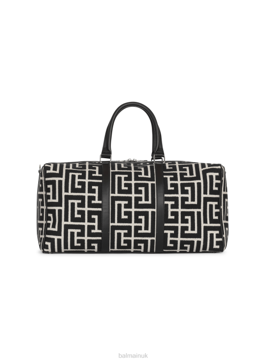 Accessories D00221156 Black Balmain Men Travel Bag With Jacquard Maxi Monogram