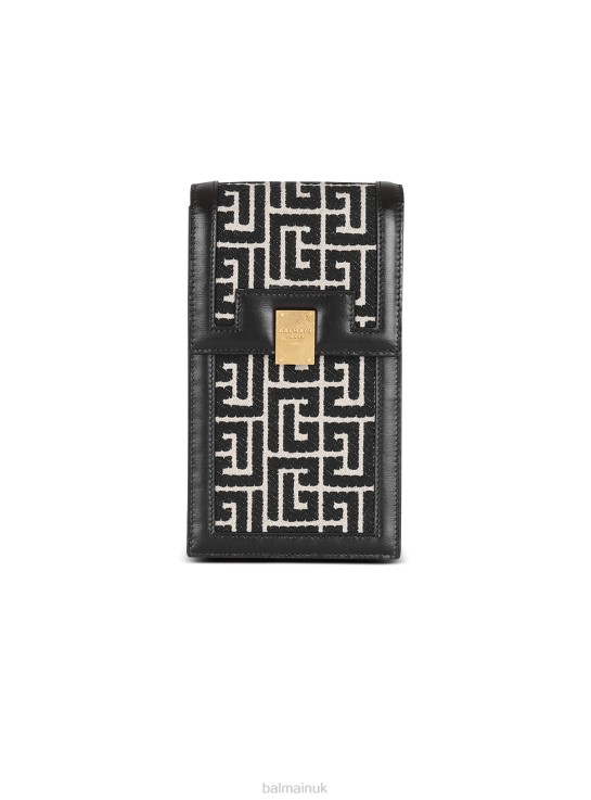 Accessories D00221170 Black Balmain Men Bicolor Jacquard Phone Case With Leather Panels