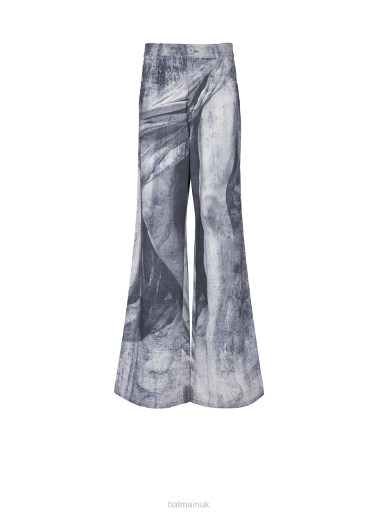 Clothing D0022807 Grey Balmain Men Loose-Fitting Statue Print Jeans