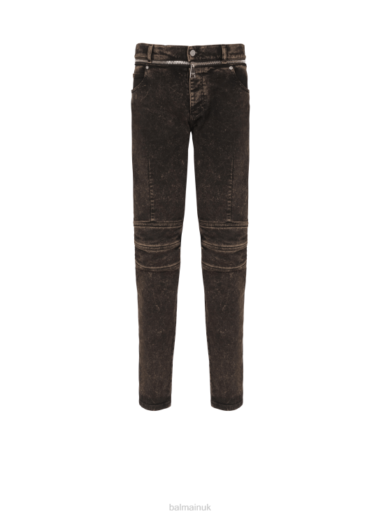 Clothing D0022810 Black Balmain Men Slim-Fit Jeans With Zipped Belt